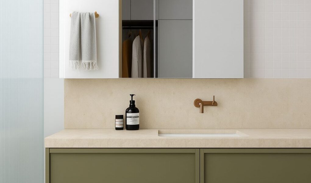 projekt łazienki – szafki nad umywalkę