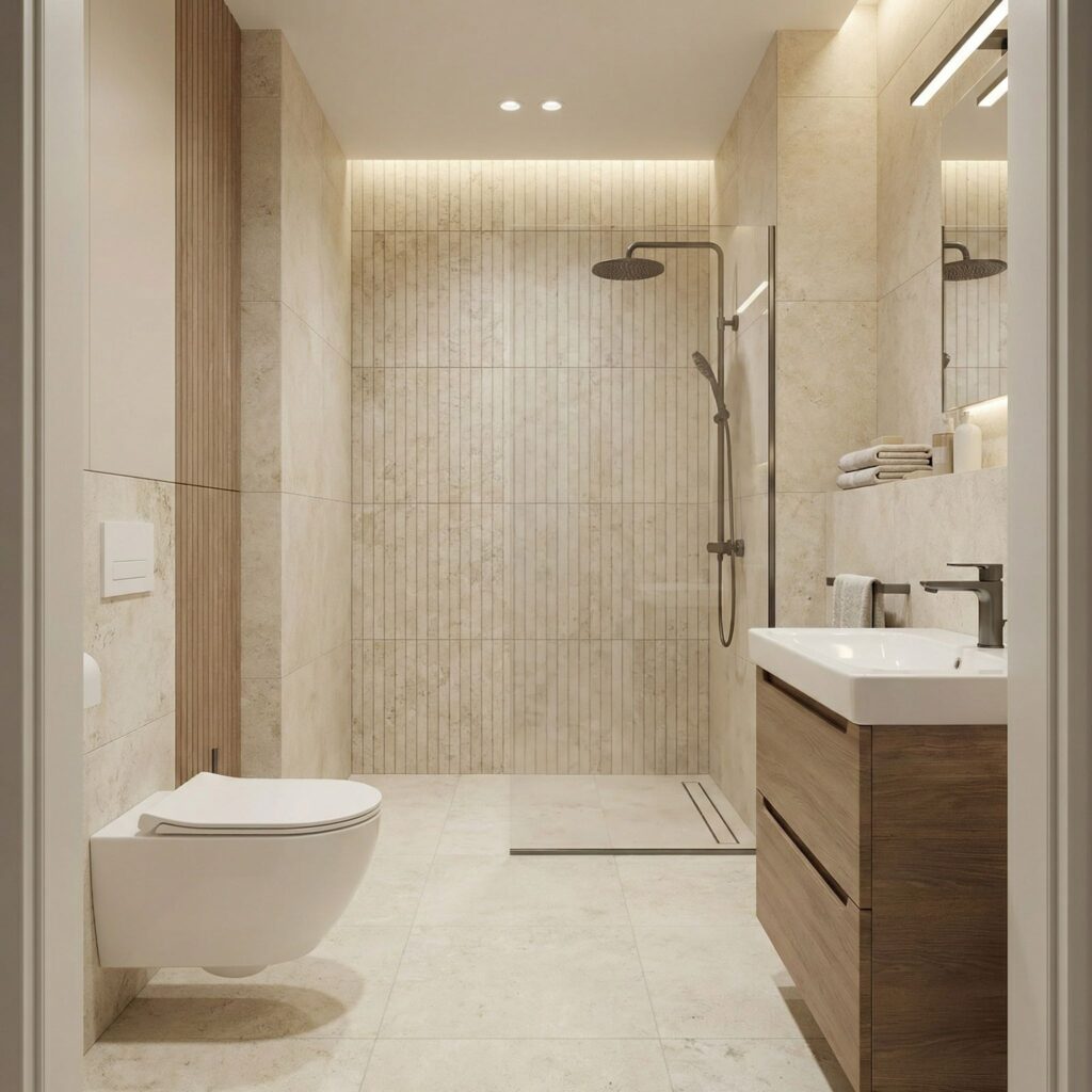 Mała łazienka w bloku bez okna w stylu japadni