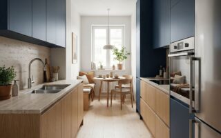 wąska kuchni z zlewem dwukomorowym