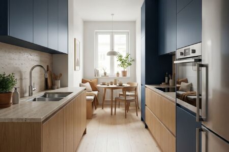 wąska kuchni z zlewem dwukomorowym