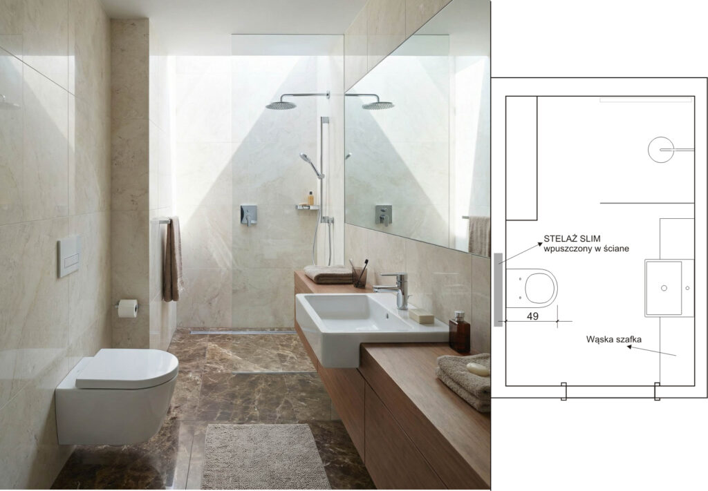 Mała łazienka z krótką toaletą – aranżacja w wąskiej przestrzeni